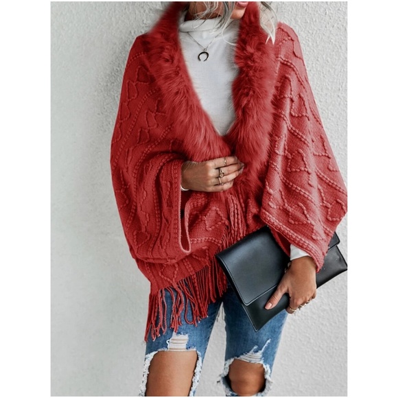 Cozy khaki Vegan Fur Tassel Hem Open Front Cardigan - Picture 10 of 13